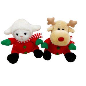 Soft Dreams Plush Lamb Sheep & Reindeer In Scarf Red outfit Stuffed Animal 5"
